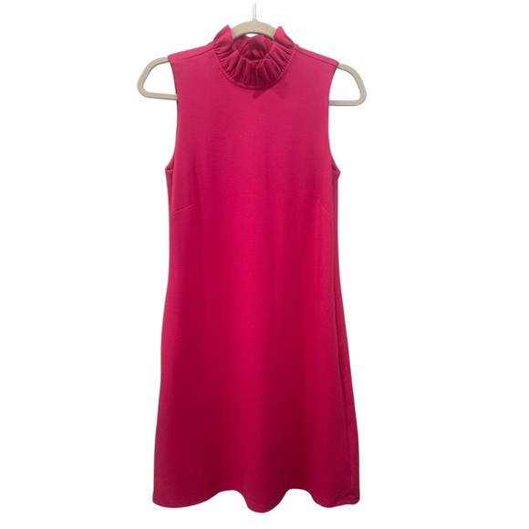 Jude Connally Fuchsia Sleeveless Mini Dress Ruffle Neck Pockets Career CapsuleXS - Picture 1 of 7